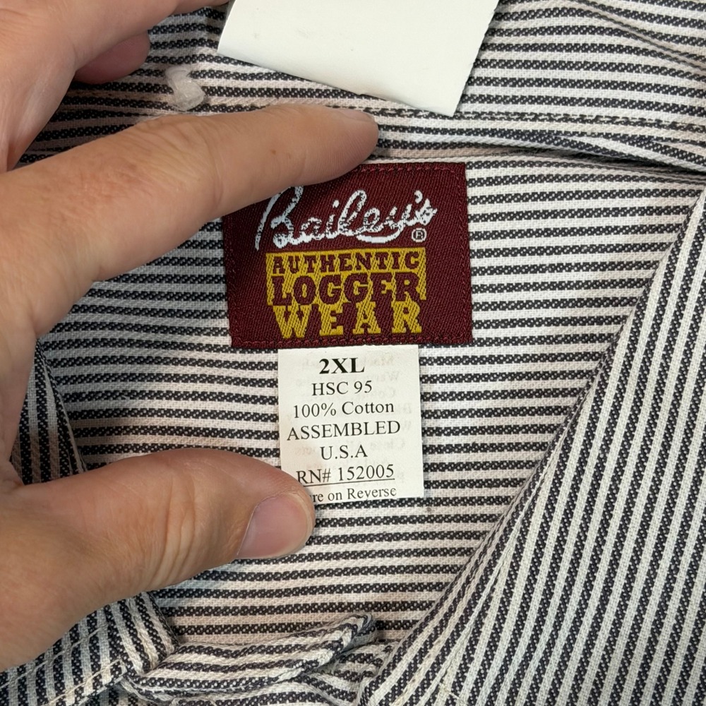 Baileys Logger Wear Hickory Stripe Shirt Mens 2XL HSC 95 NEW Workwear Pin Stripe - Picture 3 of 5